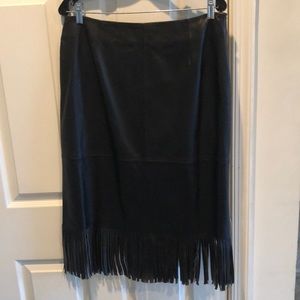 Black Lined Leather Fringe Skirt